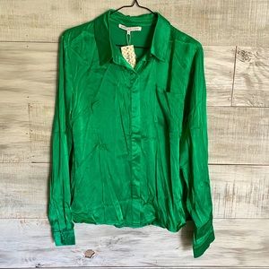 NWT Endless Rose Green Button Down Blouse